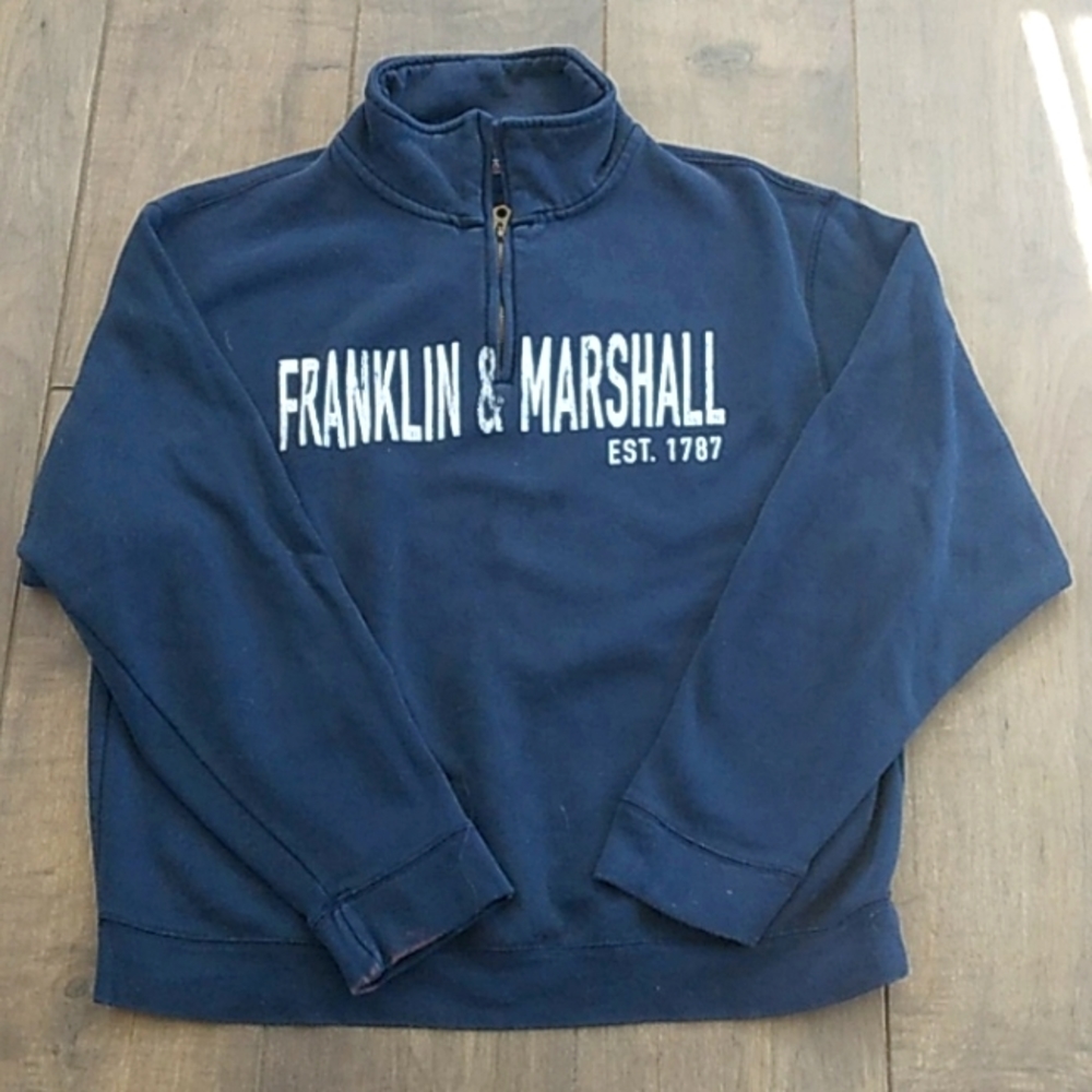 VTG Y2K FRANKLIN & MARSHAL NAVY COLLEGE JANSPORT HALF ZIP SWEATSHIRT MENS L